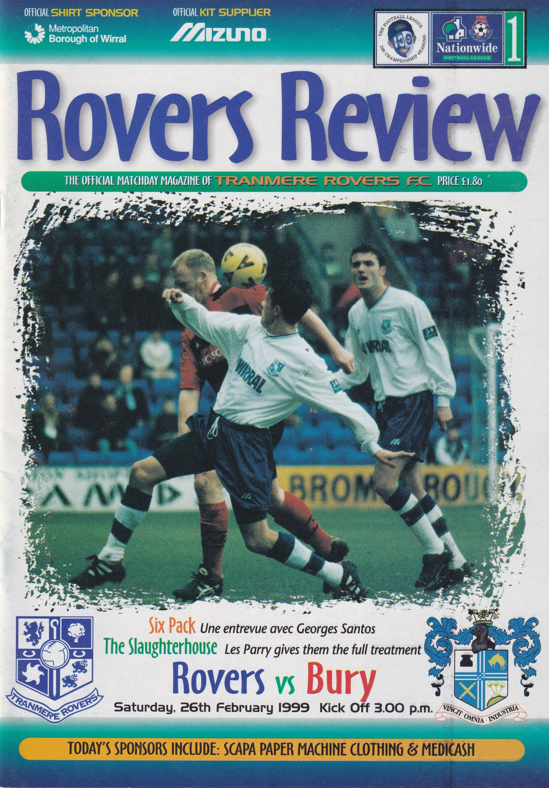 Tranmere Rovers v Bury match programme